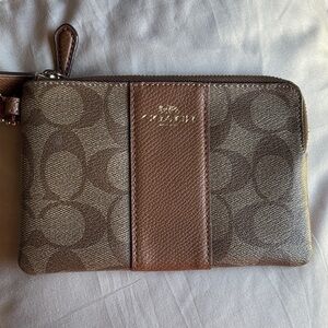 Coach Signature Brown and Tan Wristlet